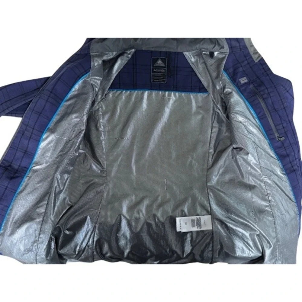 Columbia‎ Women's Plaid Hooded Softshell Jacket Thermal Omni Heat Blue Black -M